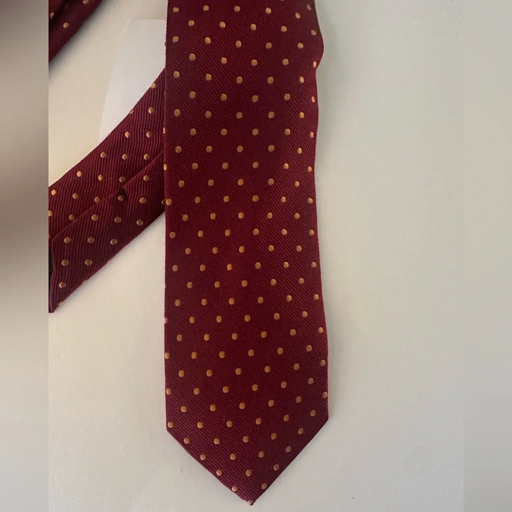 J. Crew 100% Silk Burgundy Gold Dots Tie NWT